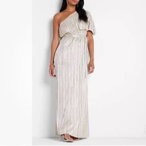 Express Rachel Zoe Metallic Gold One Shoulder Tie Waist Maxi Dress NWT XL